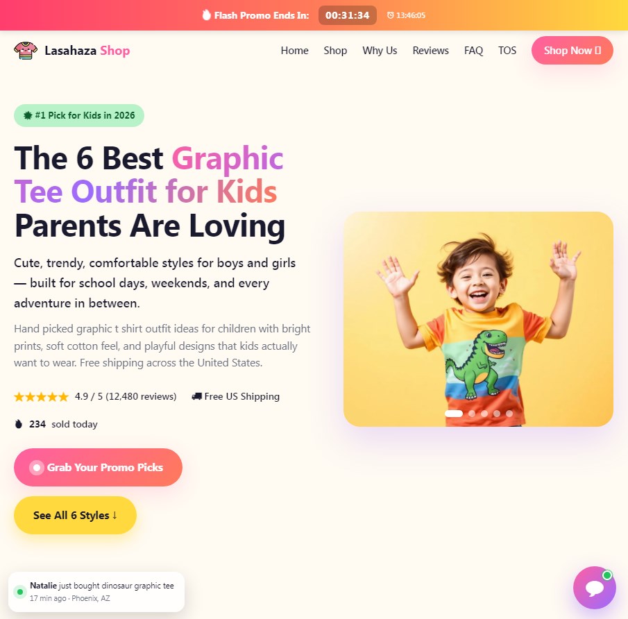 landing page for kids clothes